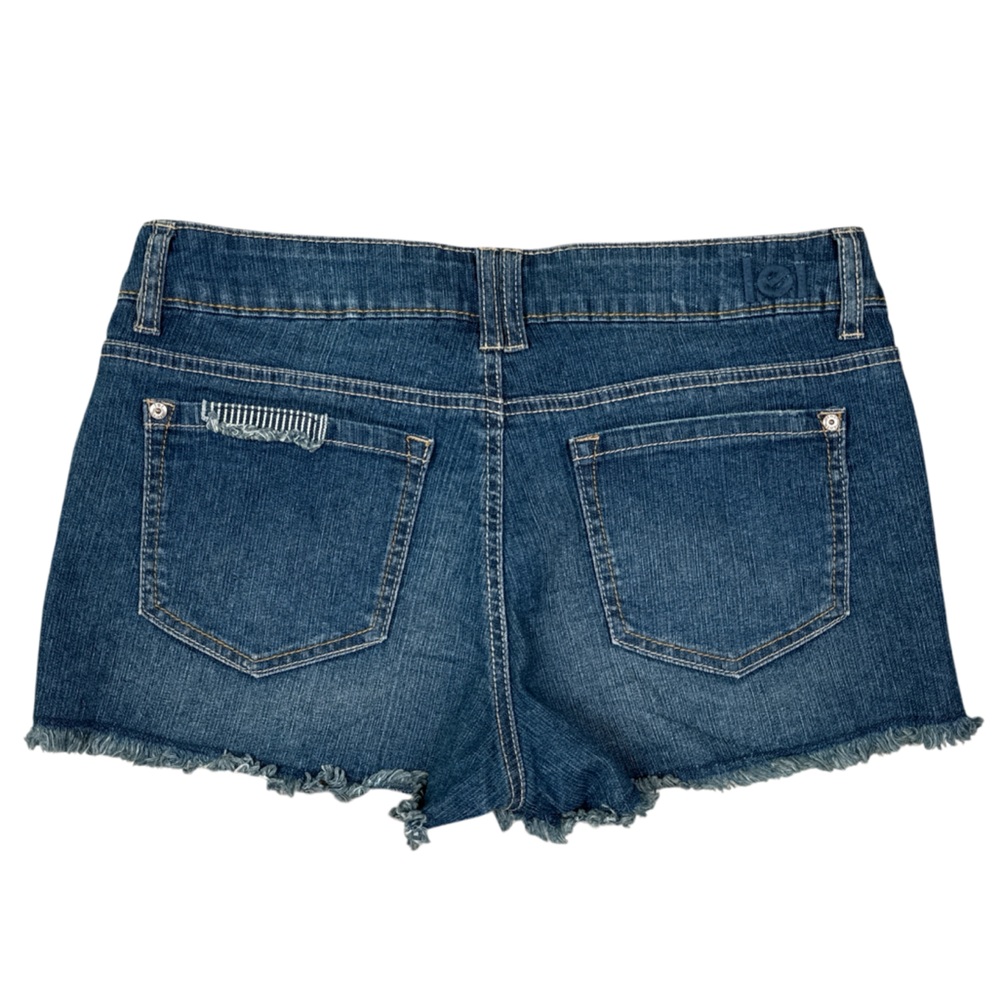 L.E.I. Ashley Low-Rise Distressed Star Patch Jean Shorts Juniors Size 9 - Picture 2 of 8
